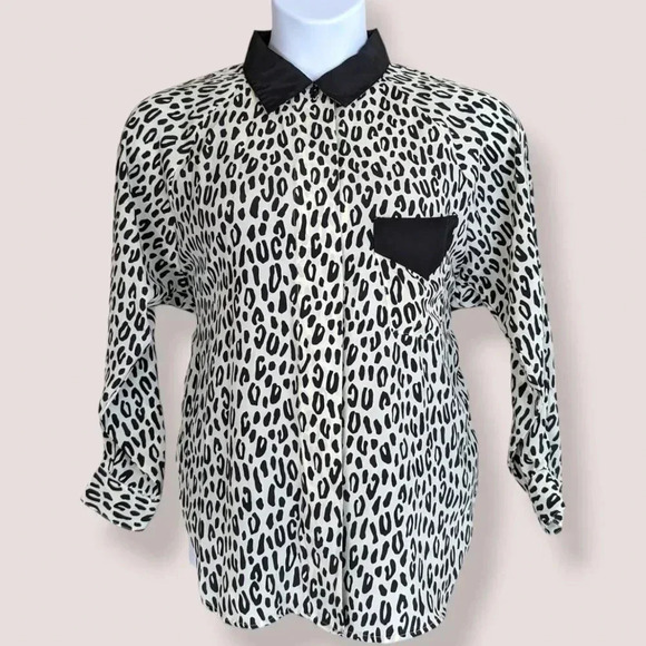 Vintage Sentiments B&W Cheetah Print Blouse - Picture 1 of 7
